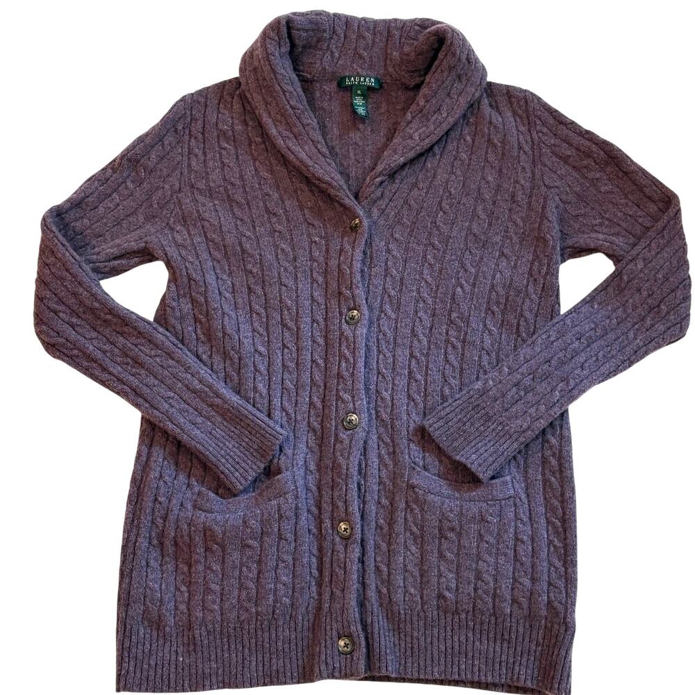 Vtg Lauren Ralph Lauren Cardigan Sweater Womens XL Shawl Collar Wool Blend *READ
